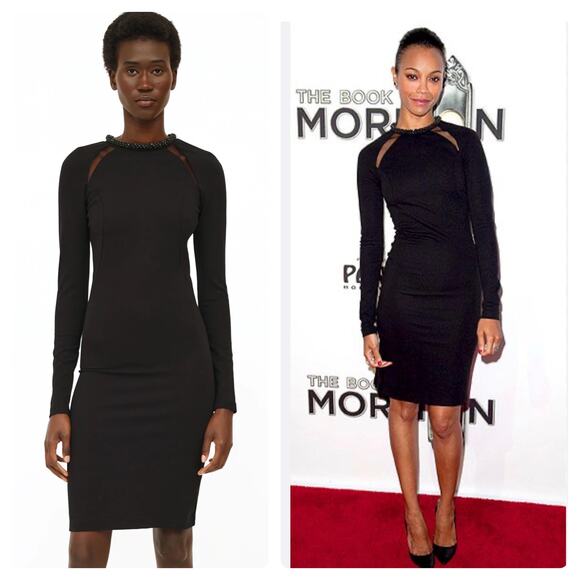 Stella McCartney Black Embellished Neck Mesh Insert Knee Length Dress Size 44 - Picture 1 of 13